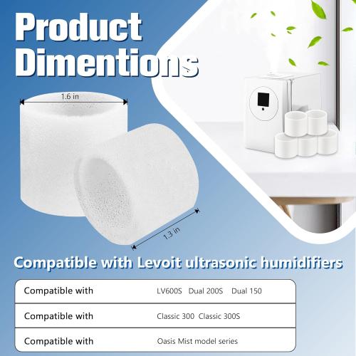 Top Fill Humidifier Replacement Filters for LEVOIT Classic160, Dual150, Dual200S, Classic300(S), LV600S, OasisMist 450S, Superior6000S Series Humidifiers to Improve Humidification, 20-Pack by Funmit