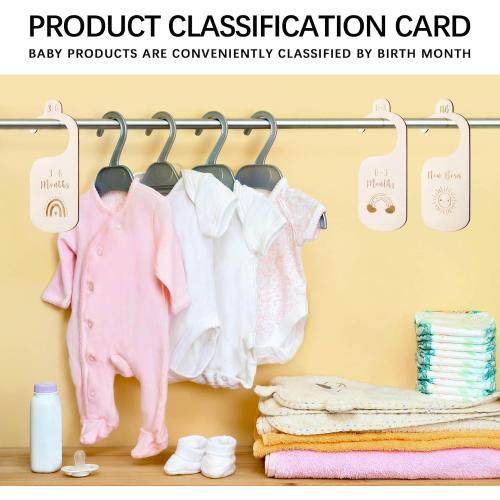 7pcs Baby Closet Dividers for Clothes Organization, Wooden Double-Sided Baby Clothes Dividers for Closet, Wooden Baby Clothes Organizer from Newborn to 24 Months