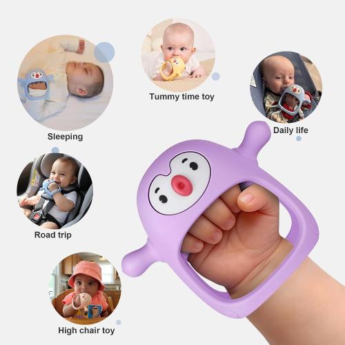 Smily Mia Penguin Teethers, Silicone TeethingToys for Babies 0-6Months, Baby Teethers for 3-6Months, Hand Teether for Infants, Teething/Teether Pacifiers for Infants, Light red ♥️