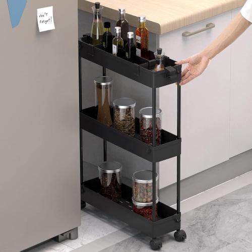 SPACELEAD Slim Storage Cart 3 Tier,Bathroom Organizer Rolling Utility,Mobile Shelving Unit Slide Out for Office, Kitchen, Laundry Room & Narrow Places,Black***