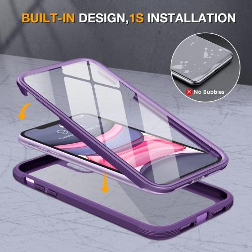 Miracase Glass Series for iPhone 11 Case 6.1 inch, Upgraded Full-Body Rugged Phone Bumper Case Cover with Built-in 9H Tempered Glass Screen Protector and Camera Protector, Purple