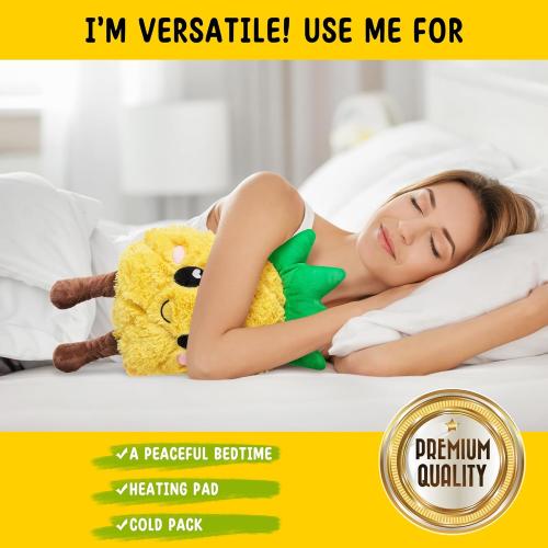 Pineapple Microwavable Unscented Heating Pad for Women and Kids- Cute Soft Cozy Pillow Plush Heatable Warm Stuffed Animals - Kawaii Hot and Cold Plushie Food Toy - Pineapple Gifts for Girls and Boys