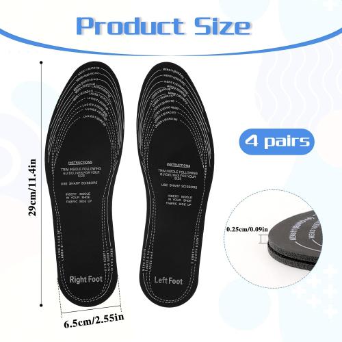 4 Pairs Shoe Inserts for Women Men, Memory Foam Shoe Inserts Soft Shoe Pads Inserts Breathable Shoe Sole Inserts Black Shoes Cushion Insoles Replacement Set for Women Men Kids Sneakers Flat Shoes