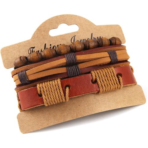 HZMAN Wrap Bracelets Men Women, Hemp Cords Wood Beads Ethnic Tribal Bracelets, Leather Wristbands