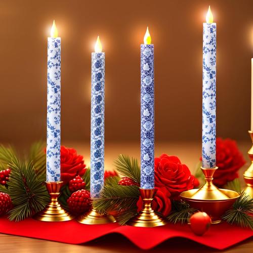 Baquler 6 Pcs Chinoiserie Flameless Candles 10.6 Inch Blue and White Battery Operated Led Candlesticks Chinoiserie Decor Porcelain for Holiday, Wedding, Party Table Centerpiece Home Decor