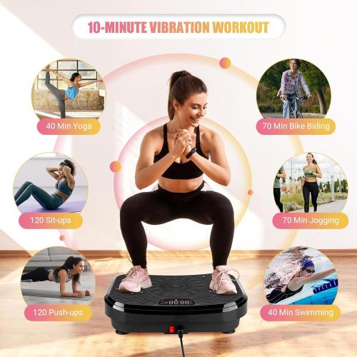 Vibration Plate Exercise Machine, Vibration Plate for Lymphatic Drainage with Training Poster, Training Plan & 3 Resistance Bands, Adjustable Speeds Vibrate Stand Shake Board for Weights Loss(400 Lbs)