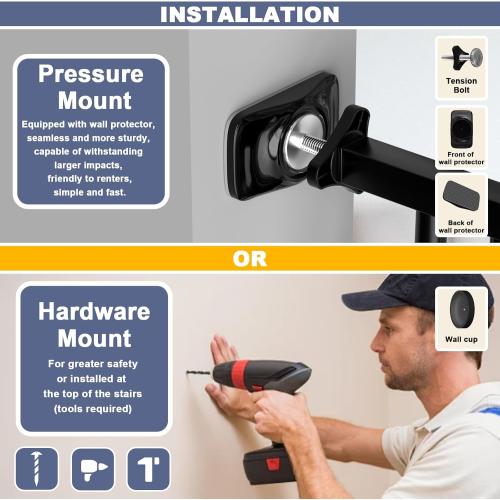 Extra Wide Baby Gates for Doorways 62.20-71.65 Extra Wide Baby Gate Dog gate Pressure Mounted No Drilling with Walk-Through, Auto-Close & Dual-Direction Swing for Large Wide Opening Black