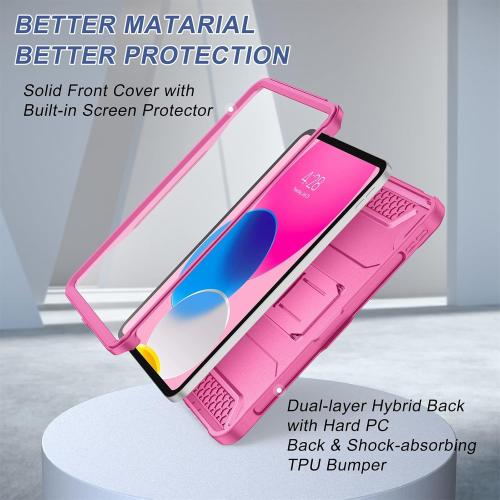 Soke Case for iPad (A16) 11th Generation 11-inch 2025, iPad 10th Generation 10.9-inch 2022, with Built-in Screen Protector and Kickstand, Rugged Full Body Protective Cover - Hot Pink