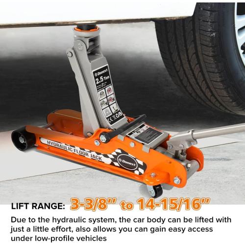 2.5 Ton Steel Floor Jack, Low Profile Hydraulic Racing Floor Jack, Heavy-Duty Racing Floor Jack with Single Piston Lift Pump, Lifting Range 3-3/8 - 14-15/16