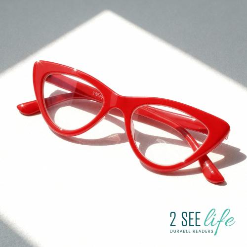 2SeeLife Premium Cat Eye TR-90 Reading Glasses for Women – Narrow–Medium Fit, Sturdy Frame, Spring Hinges, Stylish Readers, Red,  0.75