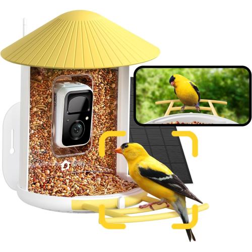 NETVUE by Birdfy Smart Bird Feeder with Camera – AI Identifies Birds Species 2MP Night Vision & App Alerts, 2.4Ghz Wi-Fi Connect IP65 Weatherproof Bird Camera-Gift for Backyard BirdWatchers, Yellow