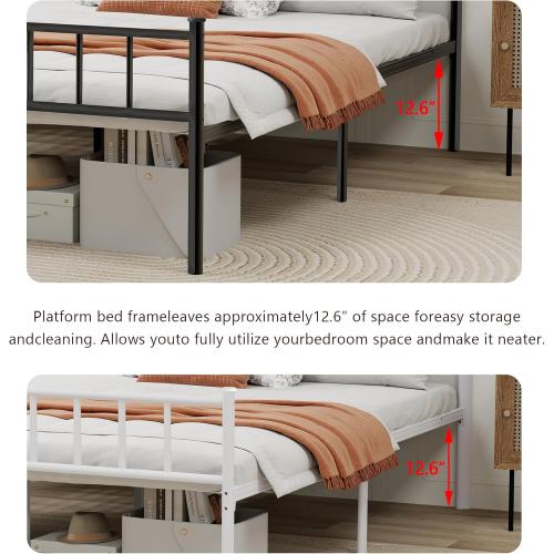 Metal Platform Full Bed Frame with Headboard Sturdy Steel Slats Support No Box Spring Needed Easy Assembly White