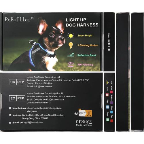 Size M-L PceoTllar Light Up Dog Harness, LED No Pull Reflective Dog Harness, Flashing Lighted for Night Walking , (Black Red,)
