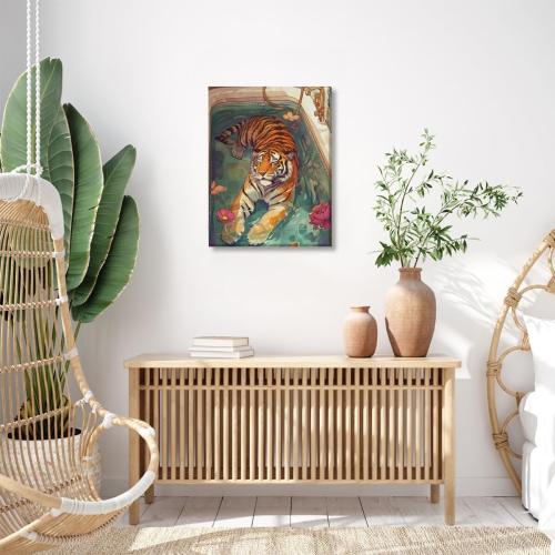 Vintage Whimsical Minimalism Animal Bathroom Art Tiger In Bathtub Poster Canvas Wall Art Living Room Aesthetic Home Decor Bedroom Decoration Gift Posters Unframed12x16inch