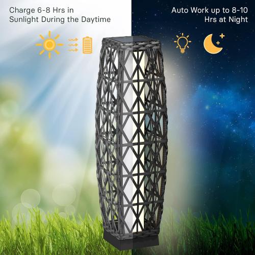 Grand patio Outdoor Solar Powered Wicker Floor Lamp Outdoor Weather-Resistant Deck Light for Garden Porch - Silver Gray, Large Cindy