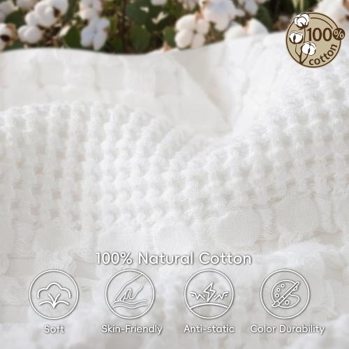 PHF Lightweight 100% Cotton Waffle Blanket for Bed, King, White