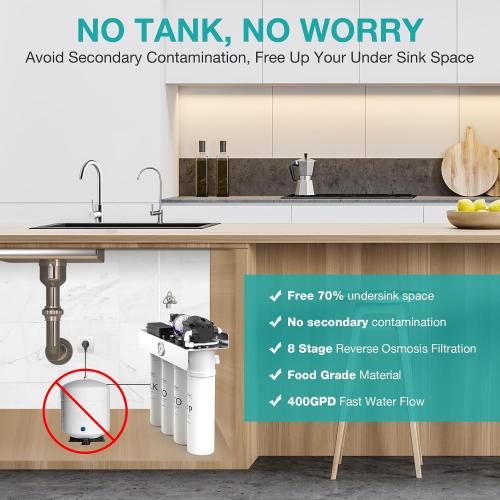 SimPure T1-400ALK Alkaline UV Reverse Osmosis System, NSF/ANSI 58 Certified, Tankless RO Water Filter System 400 GPD, pH  Remineralization Water Filtration Under Sink, BPA Free, Built-in Pump