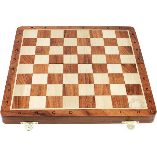 House of Chess - Victorian Staunton Golden Acacia Wood Chess Set - 14 x 14 Inches Wooden Folding Chess Board with Algebraic Notation - Wooden Chess Pieces with King Height 3 Inches   2 Extra Queens