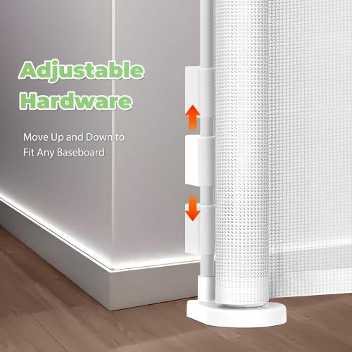 White Reinforced 120 Inch Extra Long Retractable Baby & Dog Gate with Support Rods Prevents Crawling Under, 10 Ft Wide for Large Openings, Indoor/Outdoor Gate, White