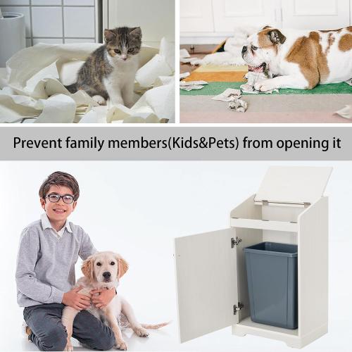 13 Gallons Trash Can Cabinet, Wooden Trash Bin Cabinet Hidden Freestanding Dog Proof Garbage Can Cabinet with Lid for Kitchen (Antique White)