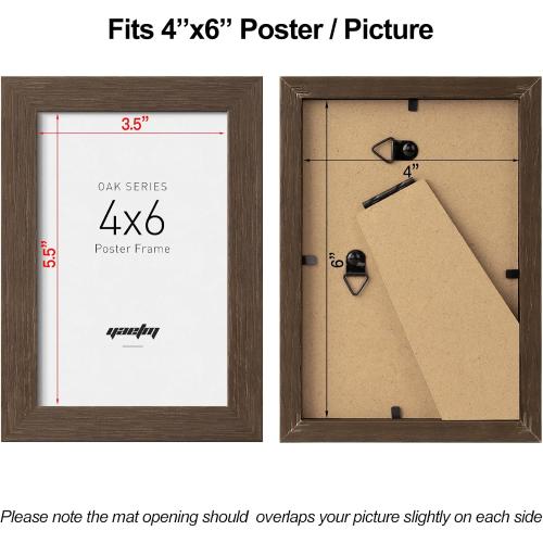 Yaetm 4x6 Picture Frame with Tempered Glass - Brown Walnut, Rustic Solid Wood Frame 4 x 6 for Photo & Art Print, Display on Tabletop or Wall Horizontally and Vertically (3 Pack, Walnut)
