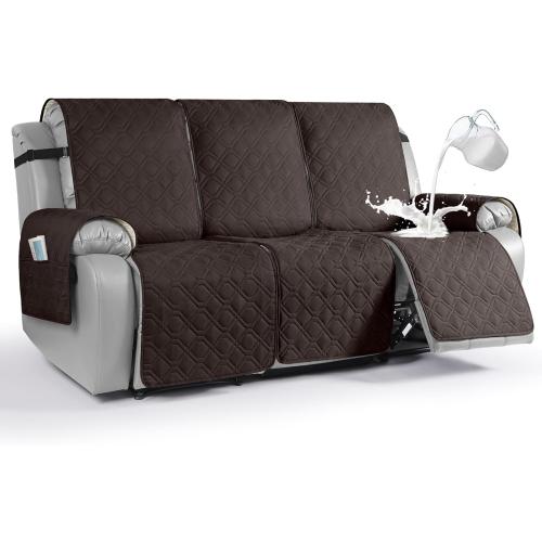 VANSOFY Waterproof Recliner Couch Covers, Sofa Covers 1-Piece Washable Reclining Sofa Cover Non-Slip Furniture Protector with Elastic Straps Pocket for Dogs, Pets(Chocolate,3 Seater)