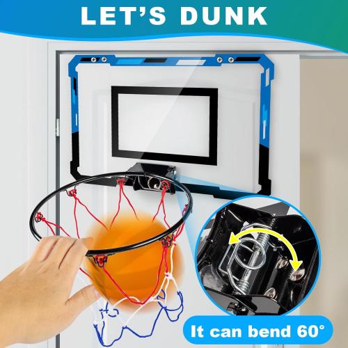 Basketball Mini Hoop Indoor Boys Gifts for Kids Adults, Door Room Mini Hoop with Balls, Basketball Accessories for Teen Boy Gifts, Blue