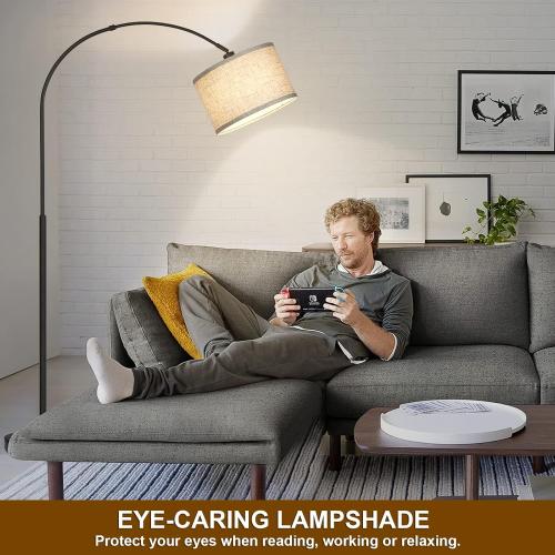 Seaside village Arc Floor Lamps for Living Room, Modern Standing Lamp with Adjustable Hanging Drum Shade, Tall Pole Lamp with Foot Switch, Over Couch Arched Reading Light for Bedroom, Office (Black)