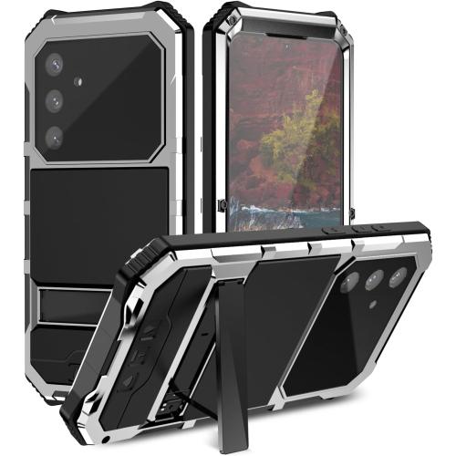 Size Galaxy S24 FE Compatible with Samsung Galaxy S24 FE Case Metal Heavy Duty Phone Case para Built-in Screen Protection Full Body Protective Dust Proof Military Grade Rugged 2024 Silver
