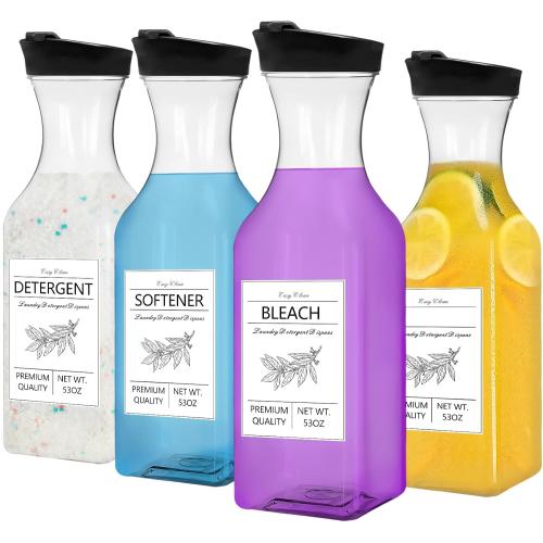 Laundry Detergent Dispenser Bottle 53oz with Label,4 Pack Liquid Laundry Dispenser,Plastic Detergent Dispenser for Laundry Room Organization and Storage,Black Lid