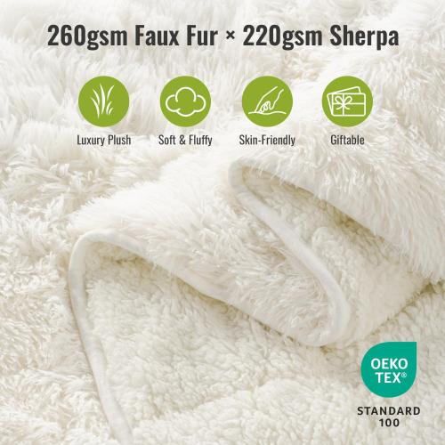 Uttermara Shaggy Faux Fur Weighted Blanket 15lbs, Super Soft Plush Fleece and Cozy Sherpa Reverse, Decorative Long Fur Throw Blankets 48x72 15LBS Cream