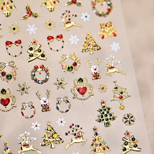 Christmas 5D Embossed Nail Stickers for Nail Art Self-Adhesive Gold Gilding Snowflake Xmas Trees Elk Nail Decals Glitter Red Green Rhinestones Nail Design Stickers Winter Nails Supply for Women DIY
