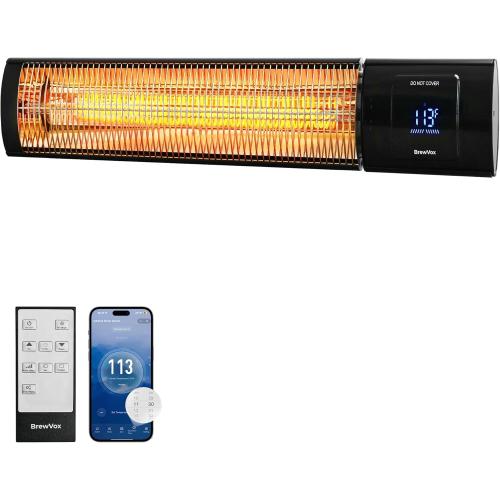 BrewVox 1500W Carbon Infrared Electric Outdoor Patio Heater with Thermostat, Horizontal & Vertical, Smart App-Controlled Scheduling & Remote On/Off, IP65 Weatherproof, Overheat Protection, 24H Timer