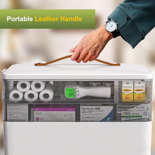 Size 3 tier JOYBOS 3-Tier Medicine Storage Box Cabinet, Empty First Aid Kit Portable Medical Supply Organizer with Leather Handle for Home