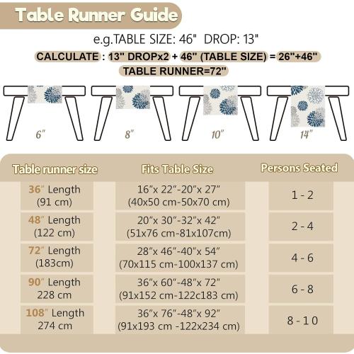 Blue Gray Table Runner Dahlia Pinnata Flower Beige Table Runners Modern Elegant (13 x 36 Inch)