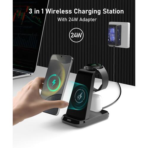 Wireless Charger for Samsung Phones Watch Earbuds(Not for Z Flip & A Serie-Phone),SWIO 3 in 1 Charging Station for Galaxy Watch 7/Ultra/6/5/4/3,S25 S24 S23 S22 S21 S20/Note 20 10/Z Fold 4 3,Buds/2/Pro