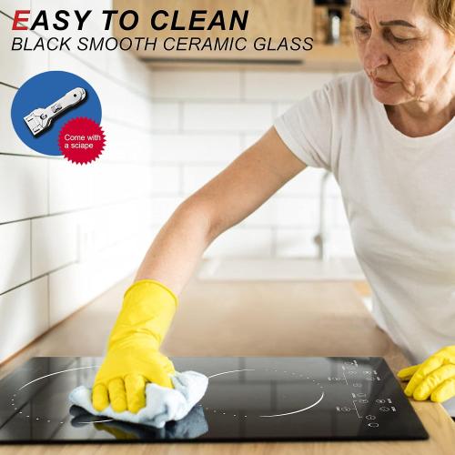 2 Burner Electric Cooktop 110v, 120v Plug In Electric Stove Top Burner, 12 Inch Built-in Radiant Electrics Stove, Countertop Ceramic Cooktop with Child Safety Lock, Timer, Over-Temperature Protection