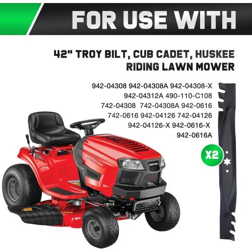 942-04308-X 942-04308 Mulching Blades for Troy Bilt Pony Bronco Cub Cadet 42 inch Deck Riding Tractor Zero Turn Mower XT1 ZT1 42 Lawn Mower Replace 942-0616 742-0616 942-04126 (6 Point Star)