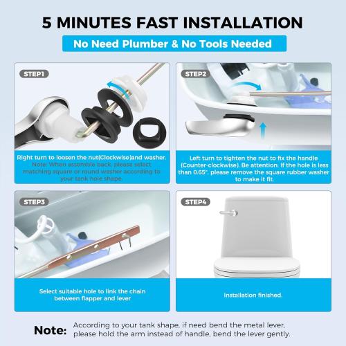 2 Pack Toilet Handle Replacement Kit, Front Mount Toilet Flush Lever Replacement with Anti-Rust Metal Rod/Stainless Steel Flapper Chain, Tank Bowl Handle Trip Levers