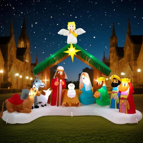 12FT Christmas Inflatable Nativity Scene: Large Outdoor Christmas Decorations, Built-in 15 LED Lights, Blow Up Jesus Nativity Set Decor, Inflatables for Party Lawn Garden Yard (12FT X 6.5FT X 9FT)