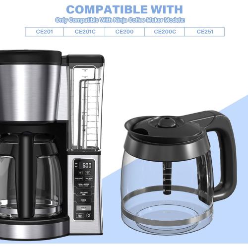 12-Cup Coffee Pot Replacement Carafe Compatible with Ninja Coffee Brewer Maker Models CE251 CE201 CE201C CE200 CE200C Model# XGLSLID200