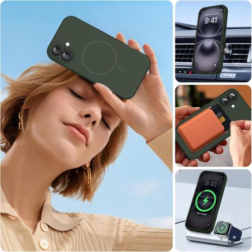 Miracase Silicone & Magnetic for iPhone 16 Case, Dark Green