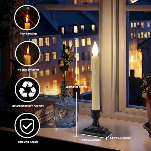 6 Pcs Sensor Dawn to Dusk Window Candles, Flickering Battery Candles for Windows, Ultra Bright Fake Candle Lights with Black Holders, Led Candlesticks for Xmas Home Decor, White Light