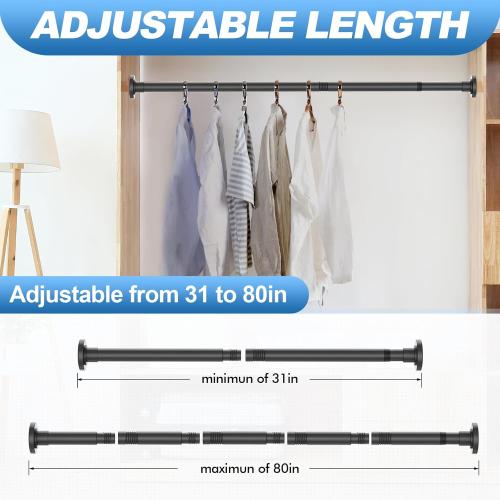 CorkLatta Black Shower Curtain Rod 31 to 80 Inch,1 Inch Diameter Adjustable Spring Tension Stainless Steel Telescoping Rod,Easy Install,No Rust