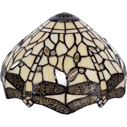 Tiffany Lamp Shade Replacement Only 12X6 Inch Stained Glass Style Lampshade with Cap fit for Table lamp Pendant Light Ceiling Fixture (Cream Dragonfly)