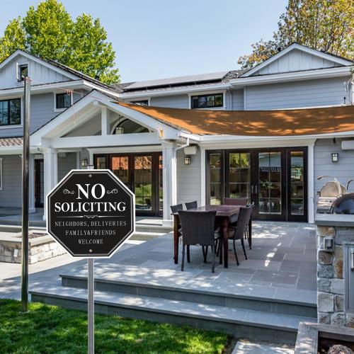 No Soliciting Sign for House 10 x 10 No Soliciting Yard Sign Aluminum No Soliciting Sign for Home with 28 Long Metal Stake(Black)