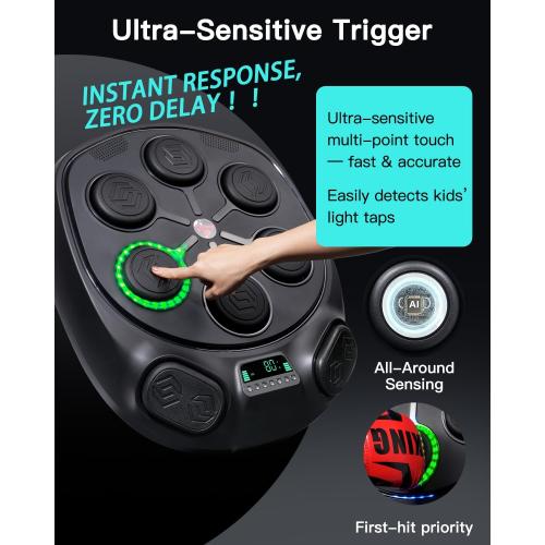 shroop Music Boxing Machine for Adults & Kids — Wall-Mounted Interactive Bluetooth Punch Trainer, High-Sensitivity, Rhythm Adaptation, 6/8 Targets, Ideal for Home, Office, and Gym Use