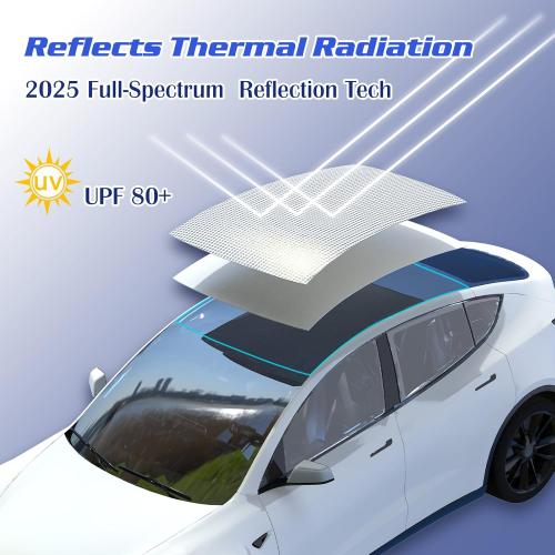 2025 Upgrade Tesla Model Y Sunshade Roof [No Gaps, No Sag] Heat Insulation Foldable Glass Roof Sun Shade with Nano Ice-Crystal Coatings, Accessories for Tesla Model Y 2020-2025, Tesla Interior