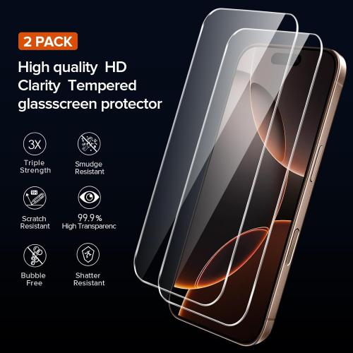 ivoler 3-in-1 Clear Case Designed for iPhone 16 Pro Max 6.9'' 2024 with 2 Pack Tempered Glass Screen Protector Full Camera Protection, Military Shockproof Protective Hard Back Slim Phone Cover- Clear
