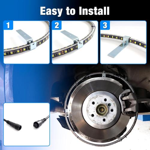 15.5 Inch Cool White Rim Lights,Wheel Light for Cars,Pure White Wheel Lights,6500k Cool White,IP68 Waterproof,Rocker Switch Control,Double Row LED Beads（4 Pcs ）